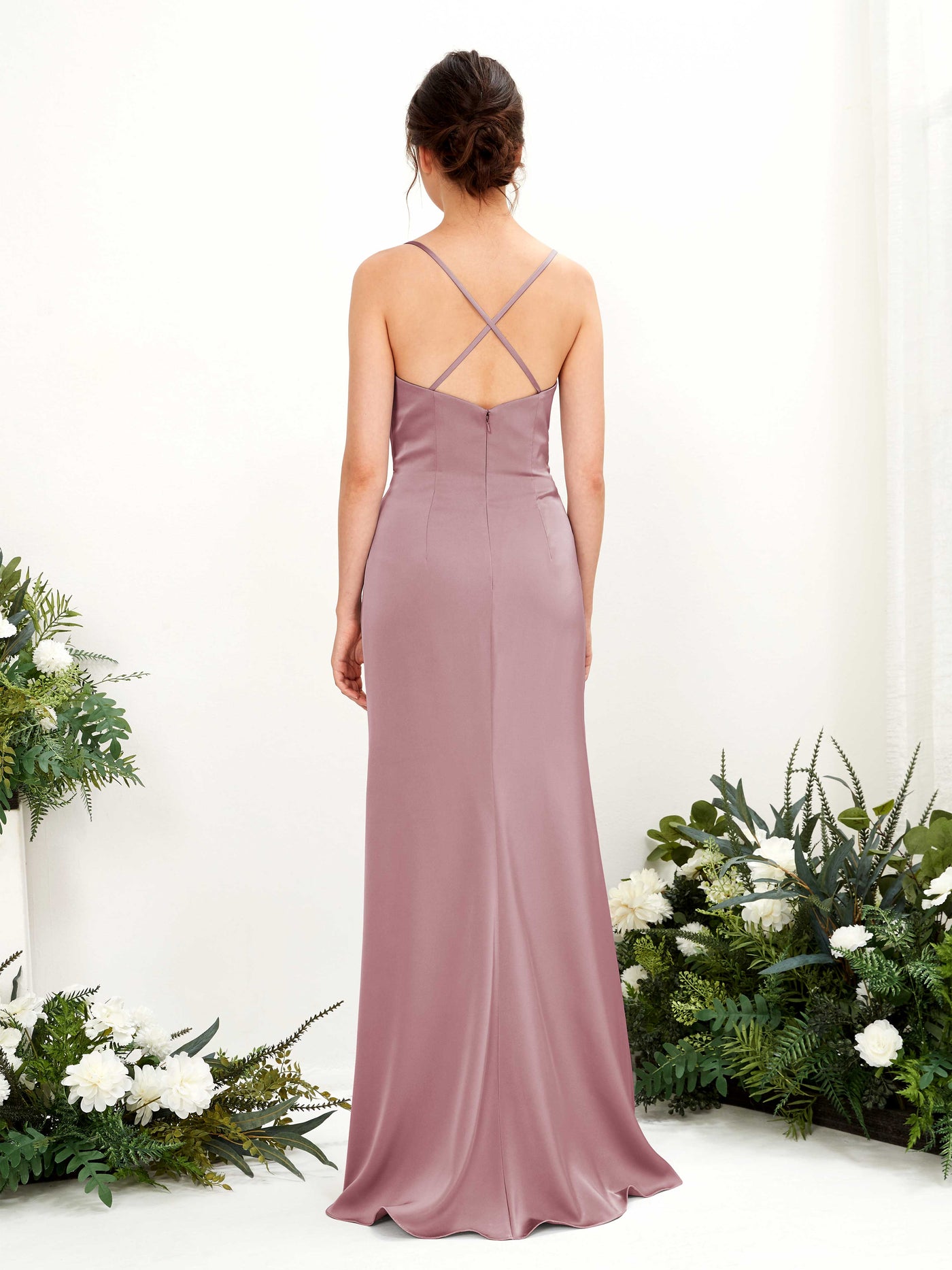 Carlyna Empire-Linie Wasserfall-Ausschnitt Bodenlanges Abendkleid Brautjungfernkleid Rosenquarz #farbe_rosenquarz