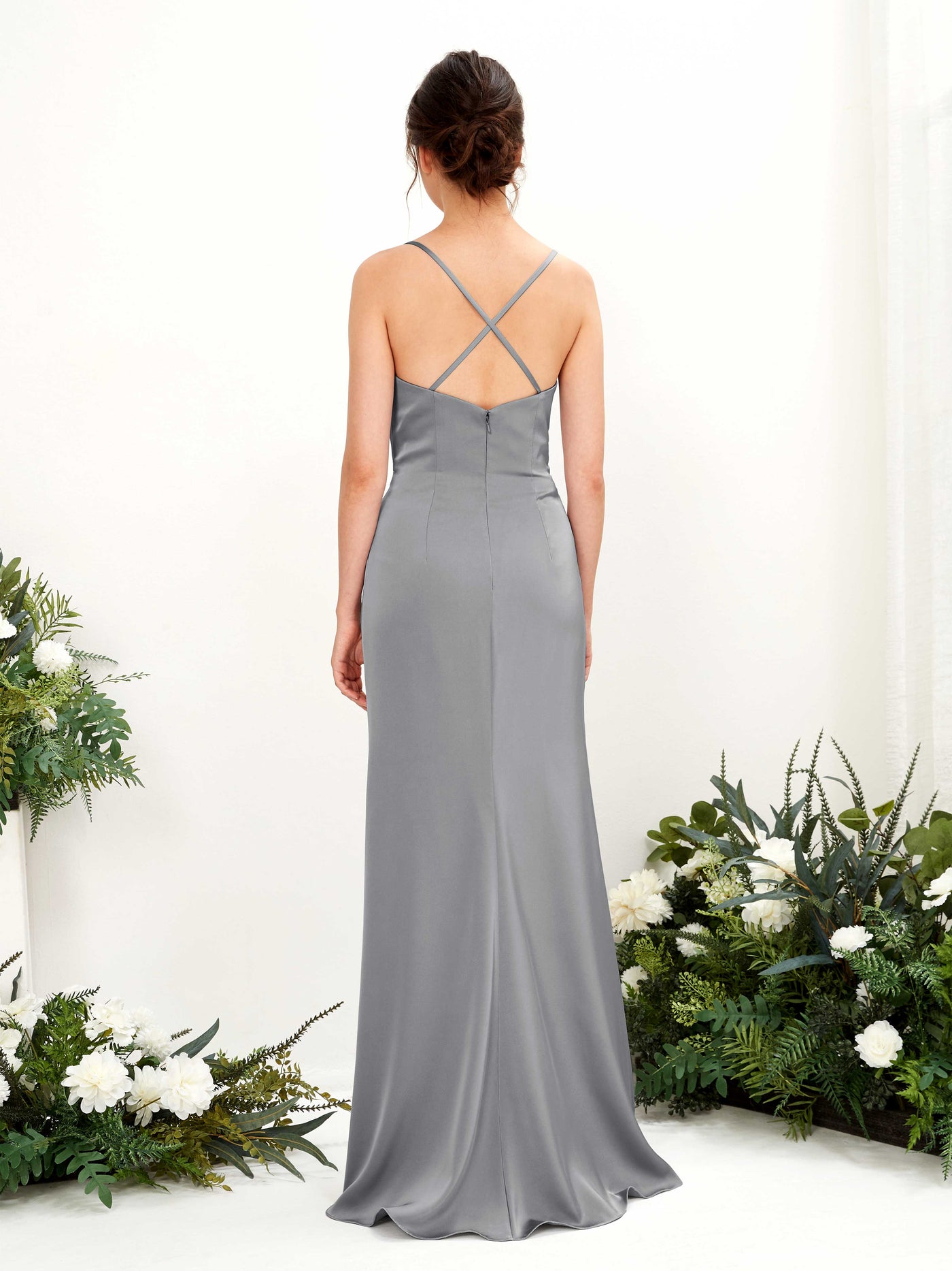 Carlyna Empire-Linie Wasserfall-Ausschnitt Bodenlanges Abendkleid Brautjungfernkleid Stahlgrau #farbe_stahlgrau