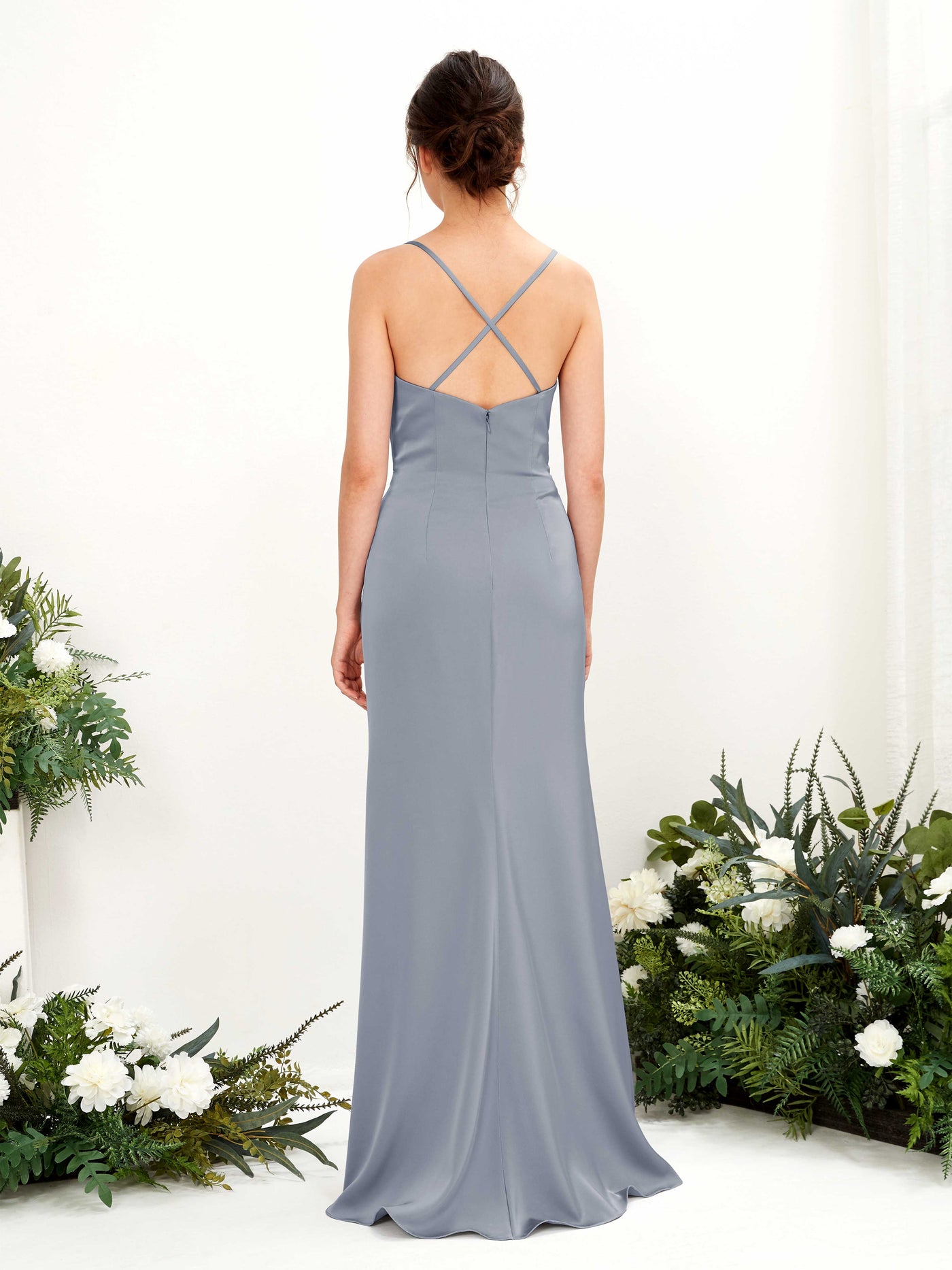 Carlyna Empire-Linie Wasserfall-Ausschnitt Bodenlanges Abendkleid Brautjungfernkleid Staubiges Blau #farbe_staubiges-blau