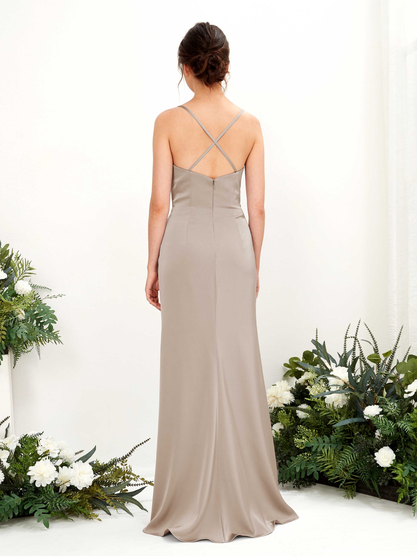 Carlyna Empire-Linie Wasserfall-Ausschnitt Bodenlanges Abendkleid Brautjungfernkleid Taupe #farbe_taupe