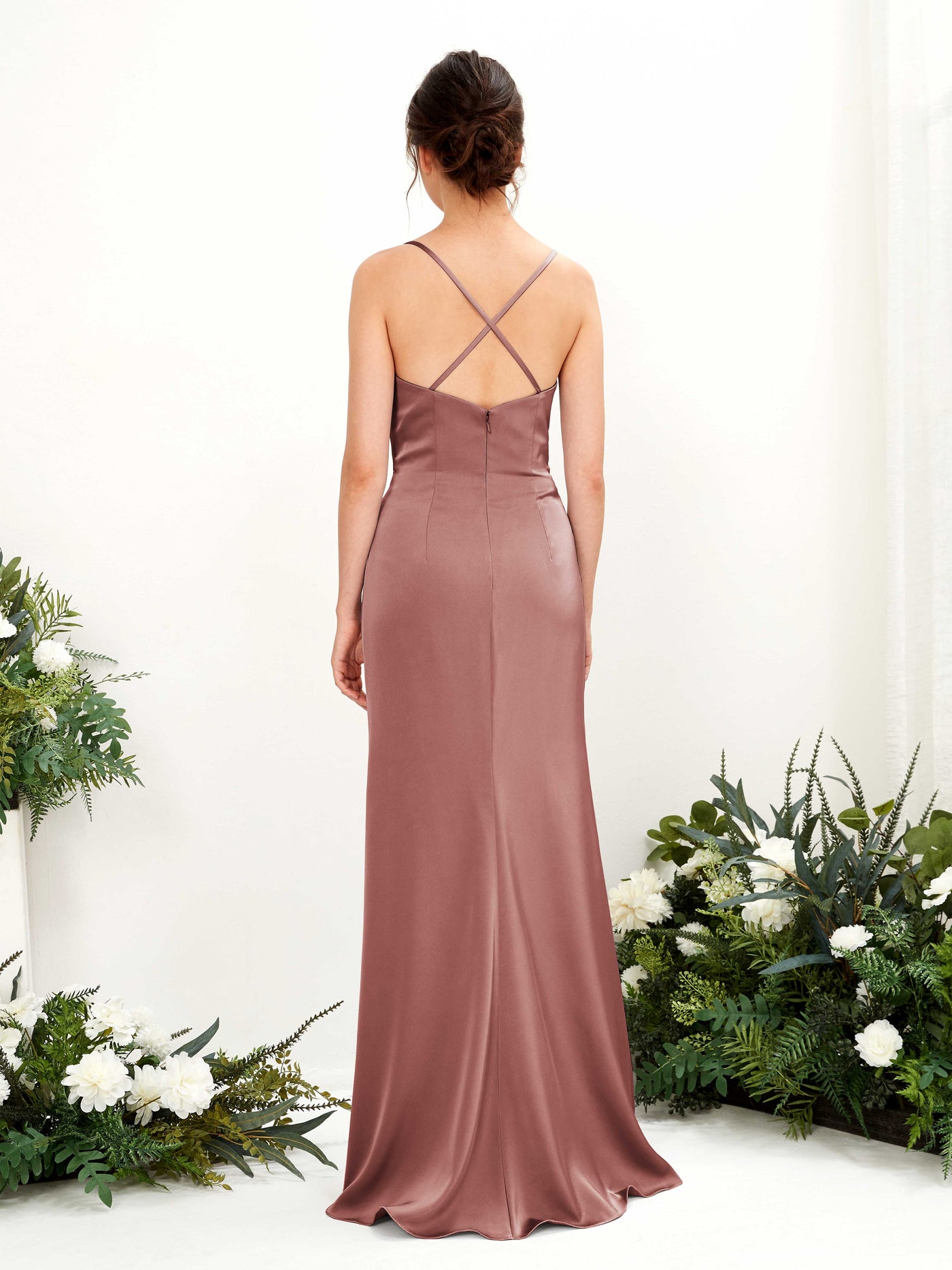 Carlyna Empire-Linie Wasserfall-Ausschnitt Bodenlanges Abendkleid Brautjungfernkleid Wüstenrose #farbe_w-stenrose