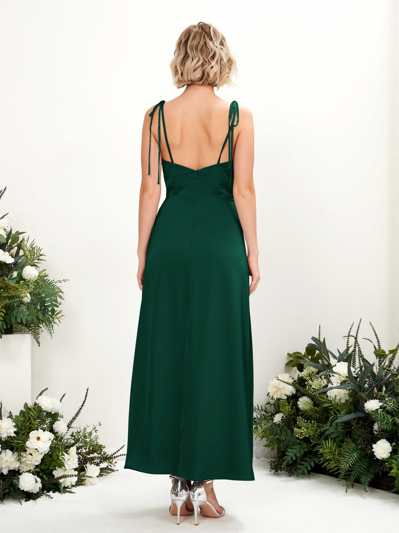 Carlyna Empire-Linie Wasserfall-Ausschnitt Wadenlang Satin Brautjungfernkleid mit Beinschlitz Jägergrün #farbe_j-gergr-n