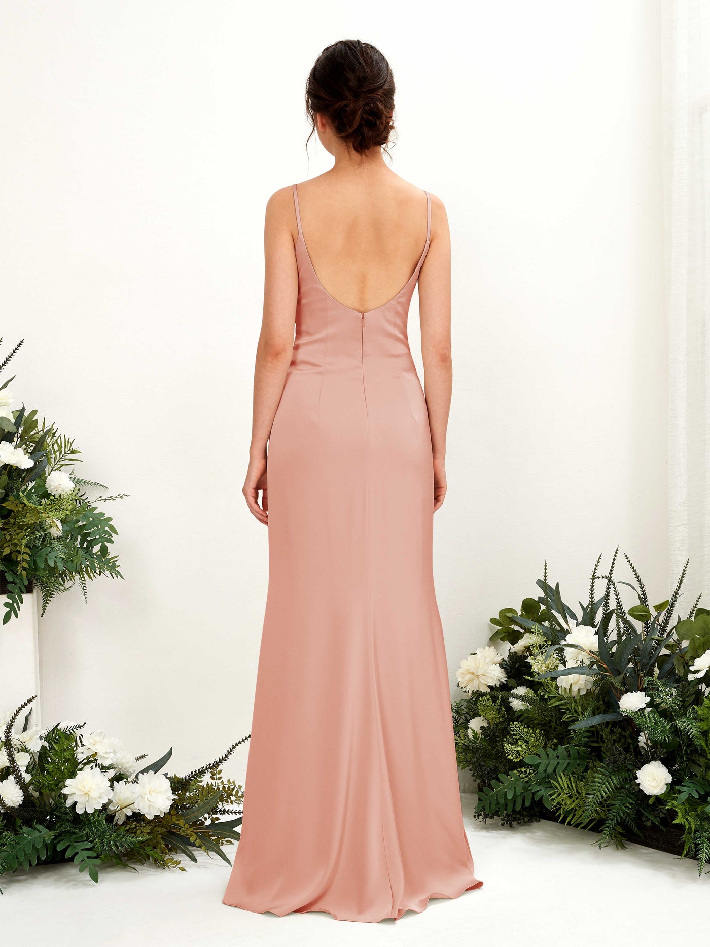 Carlyna Empire-Linie Wasserfall Bodenlang Gerafft Satin Brautjungfernkleider Cantaloupe #farbe_cantaloupe