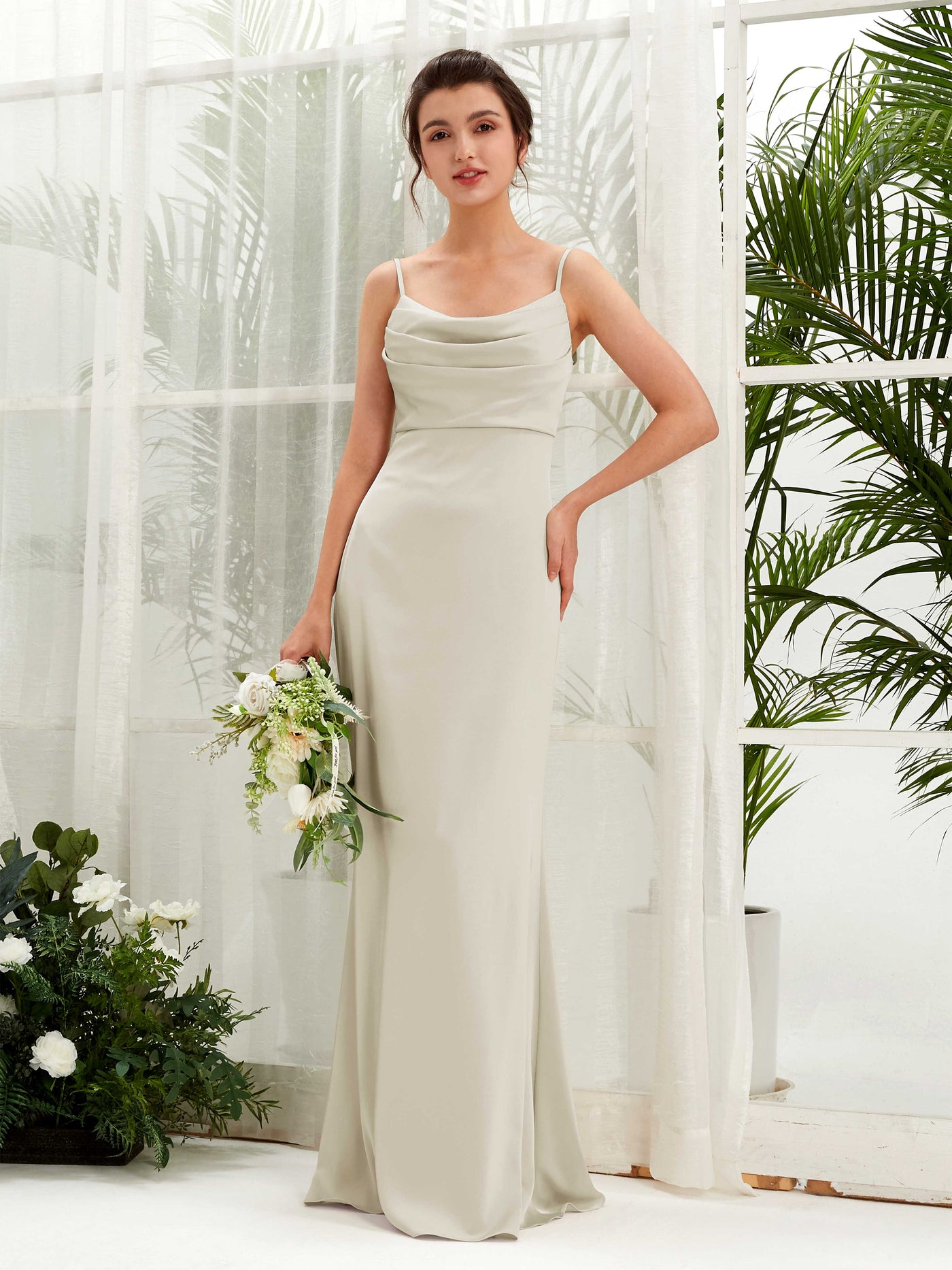 Carlyna Empire-Linie Wasserfall Bodenlang Gerafft Satin Brautjungfernkleider Champagner #farbe_champagner
