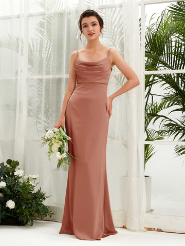Carlyna Empire-Linie Wasserfall Bodenlang Gerafft Satin Brautjungfernkleider Natur-Siena #farbe_natur-siena