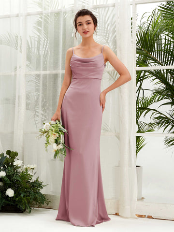 Carlyna Empire-Linie Wasserfall Bodenlang Gerafft Satin Brautjungfernkleider Rosenquarz #farbe_rosenquarz