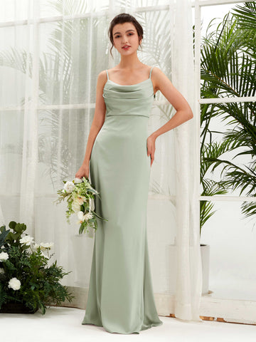 Carlyna Empire-Linie Wasserfall Bodenlang Gerafft Satin Brautjungfernkleider Salbeigrün #farbe_salbeigr-n