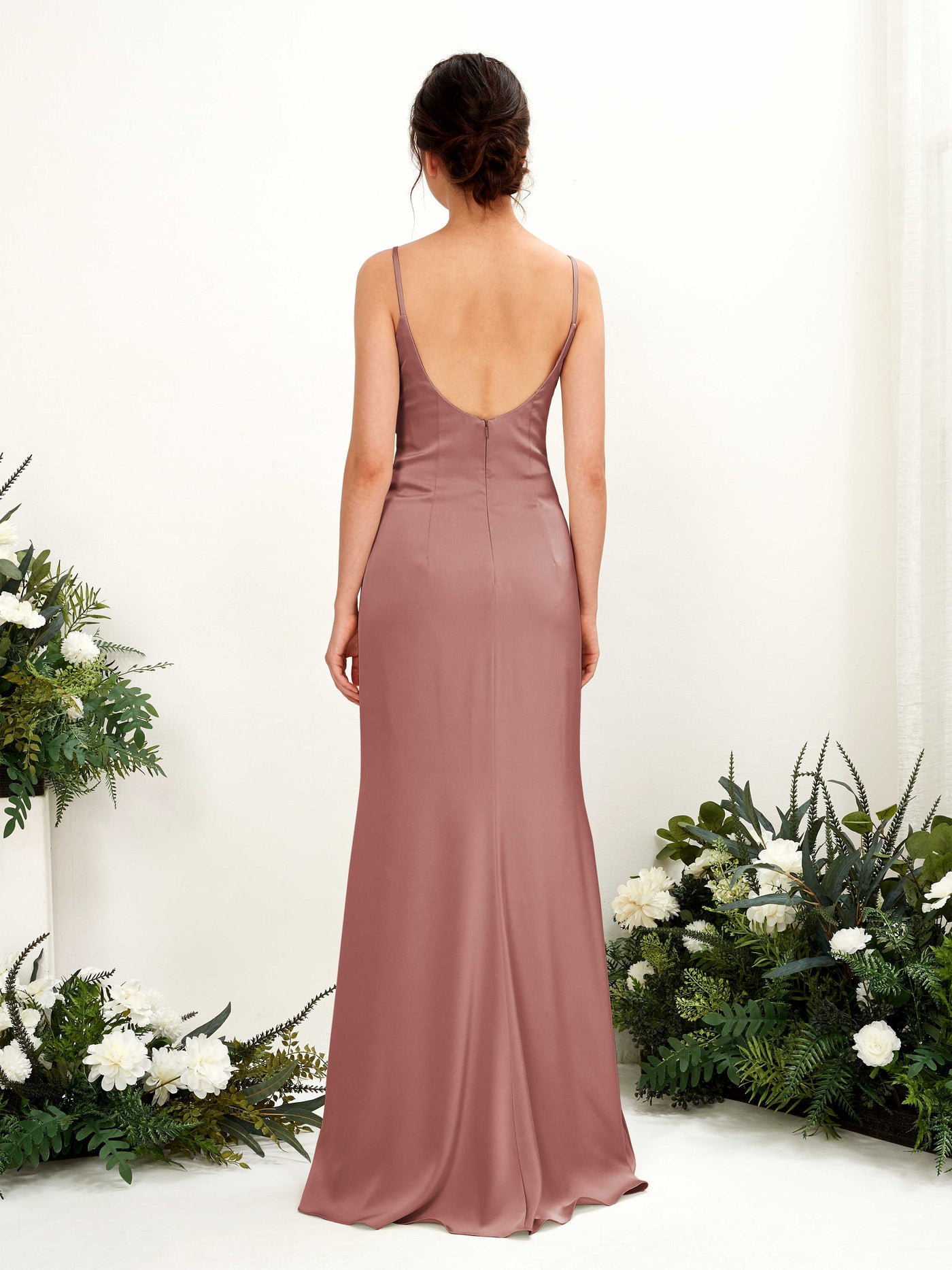 Carlyna Empire-Linie Wasserfall Bodenlang Gerafft Satin Brautjungfernkleider Wüstenrose #farbe_w-stenrose