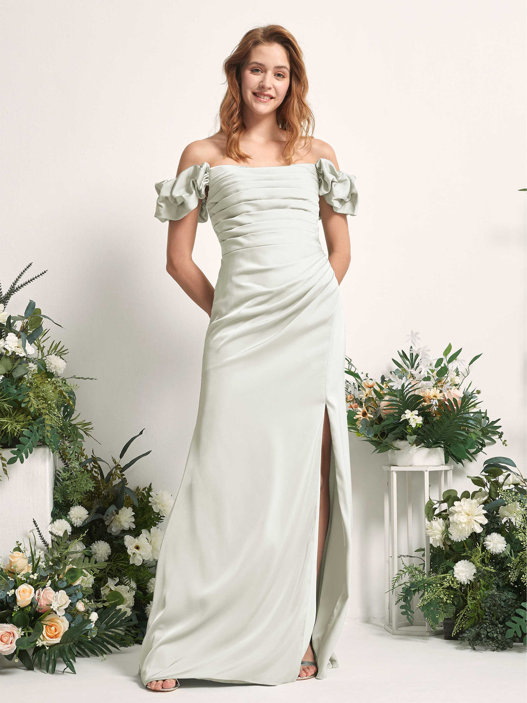 Carlyna Etui Bodenlang Carmen Ausschnitt Brautjungfernkleid Elfenbein 