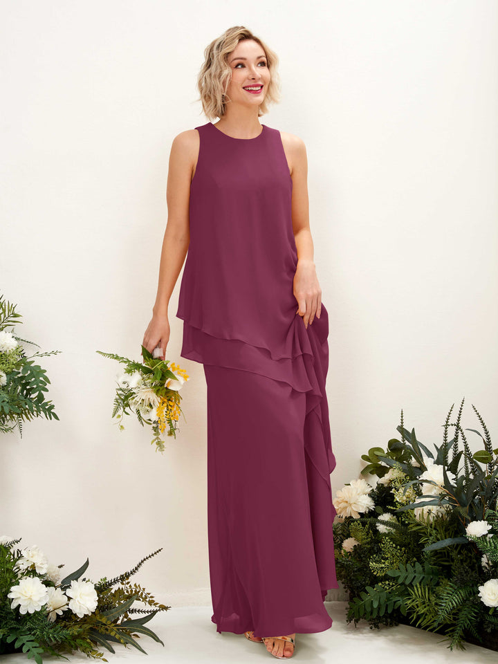 Carlyna Etui Bodenlang Rundhals Brautjungfernkleid Chianti 