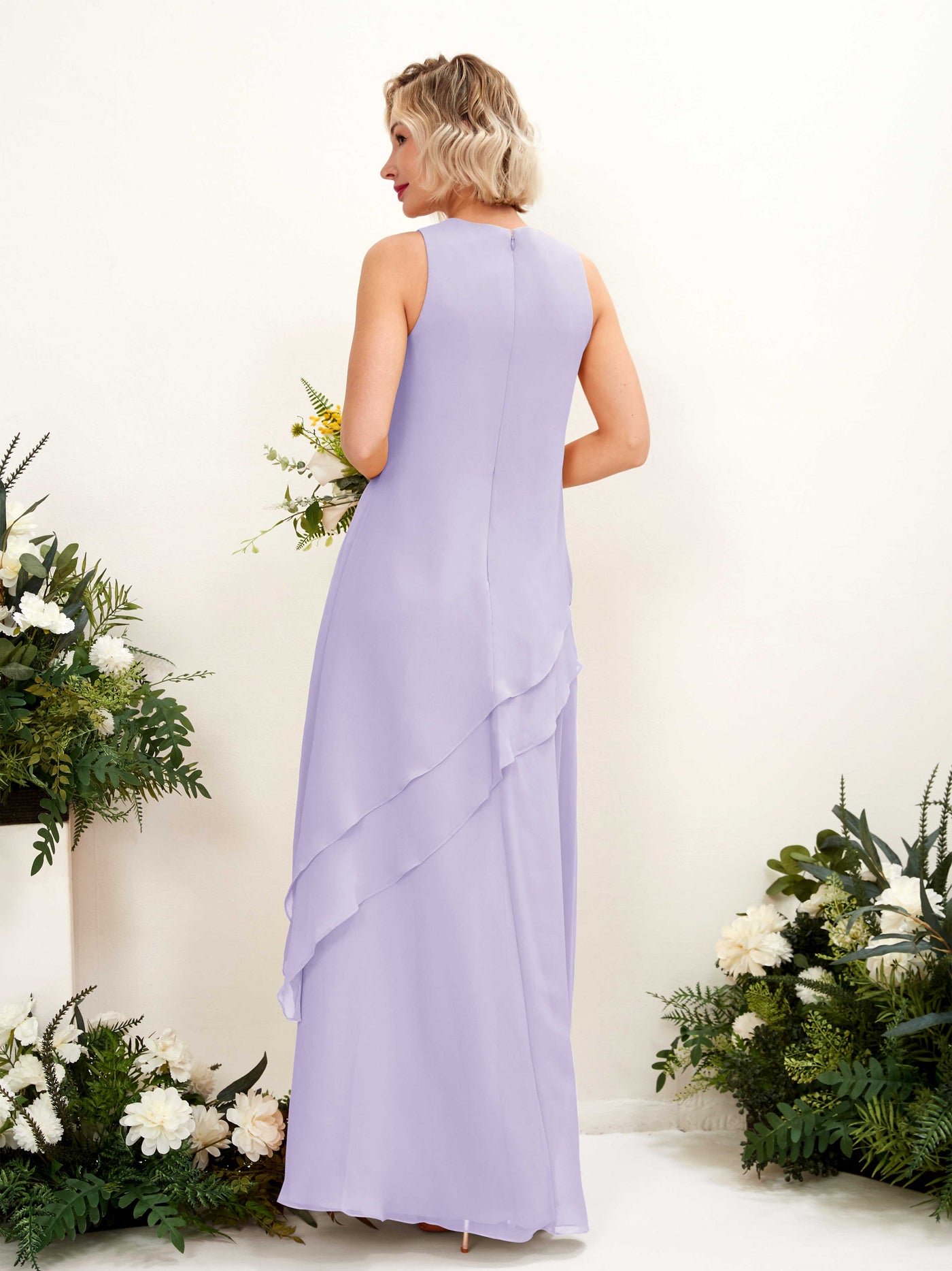 Carlyna Etui Bodenlang Rundhals Brautjungfernkleid Flieder #farbe_flieder
