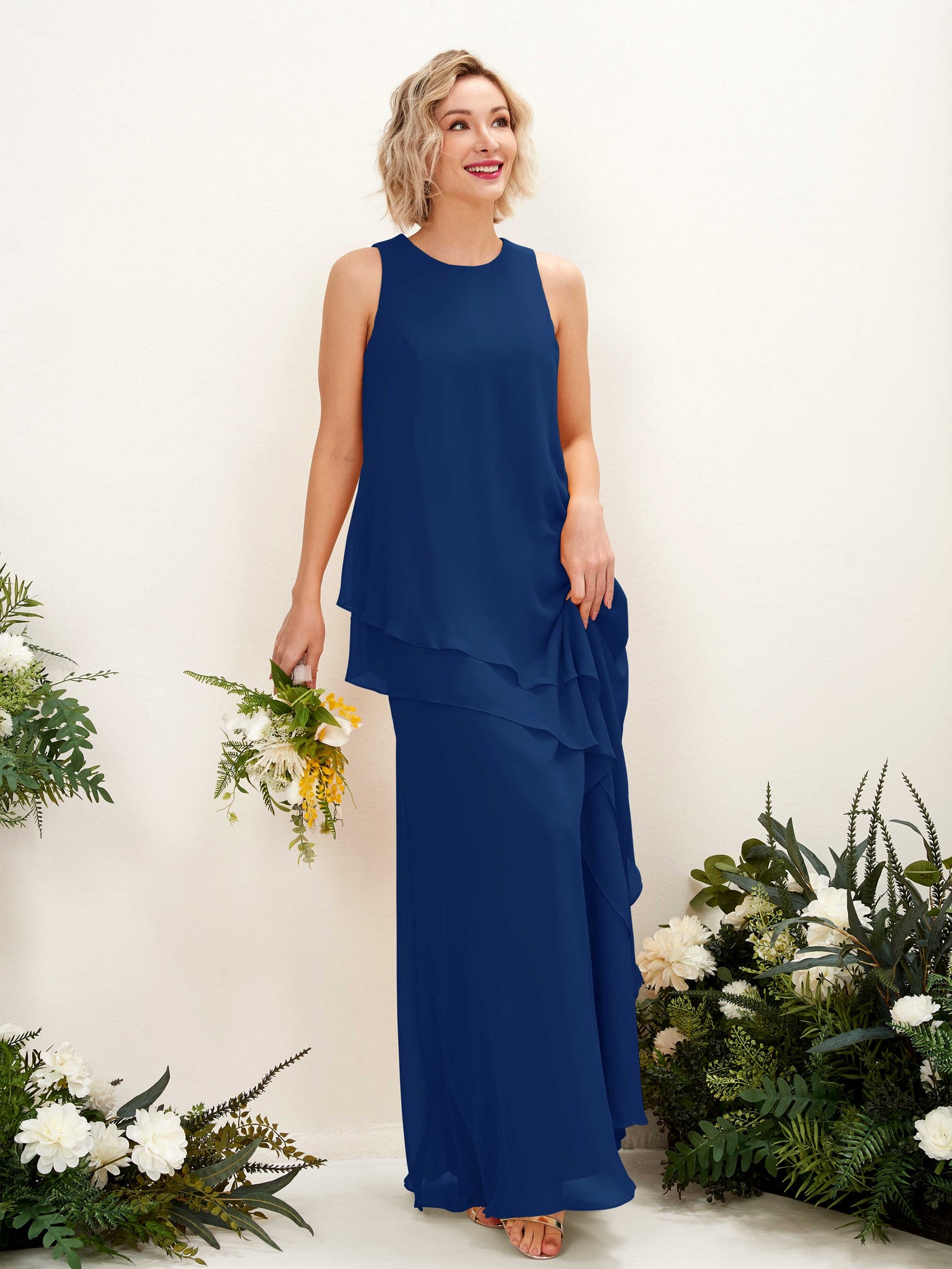 Carlyna Etui Bodenlang Rundhals Brautjungfernkleid Königsblau #farbe_k-nigsblau