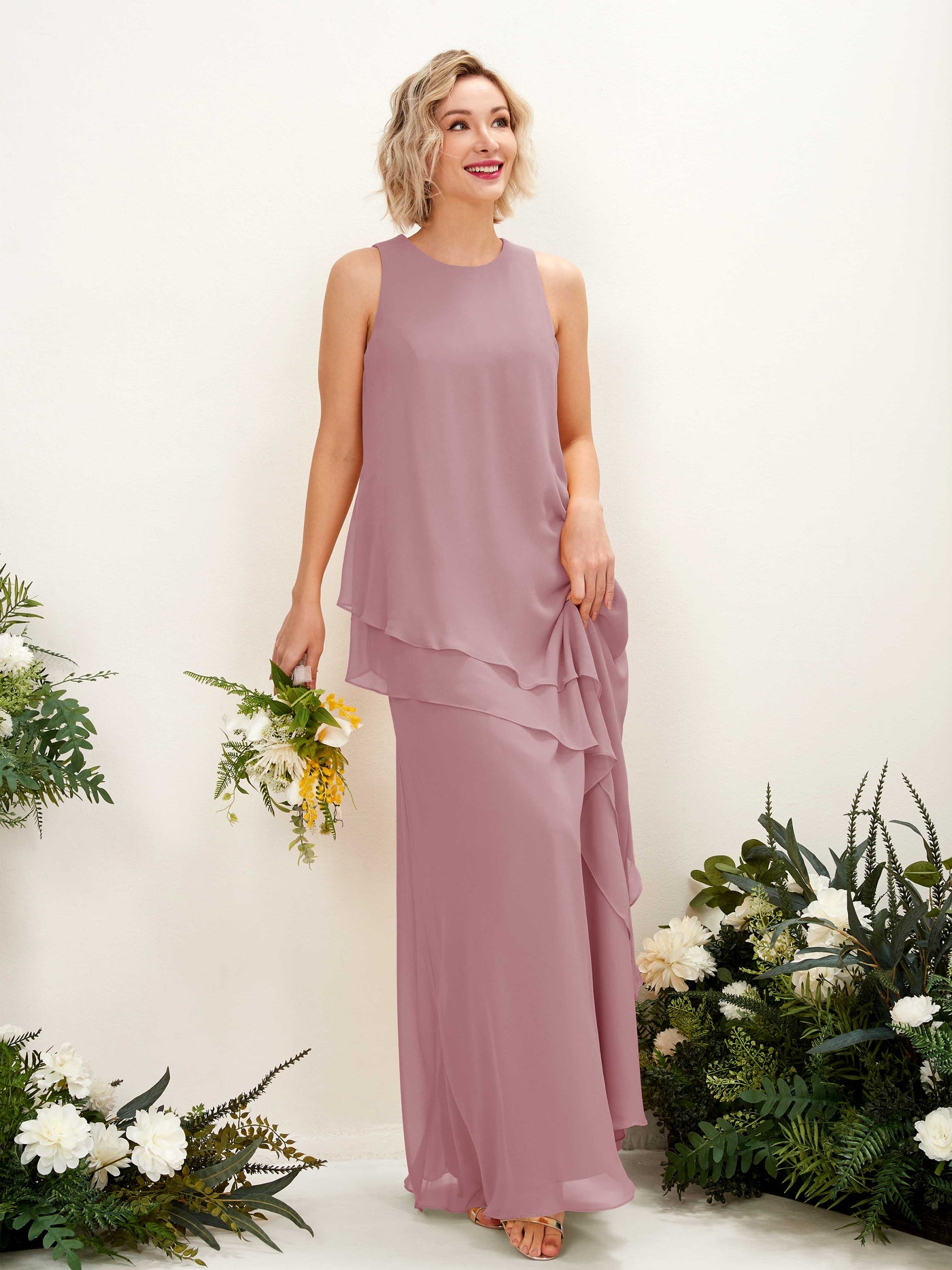 Carlyna Etui Bodenlang Rundhals Brautjungfernkleid Klassisch Mauve #farbe_klassisch-mauve