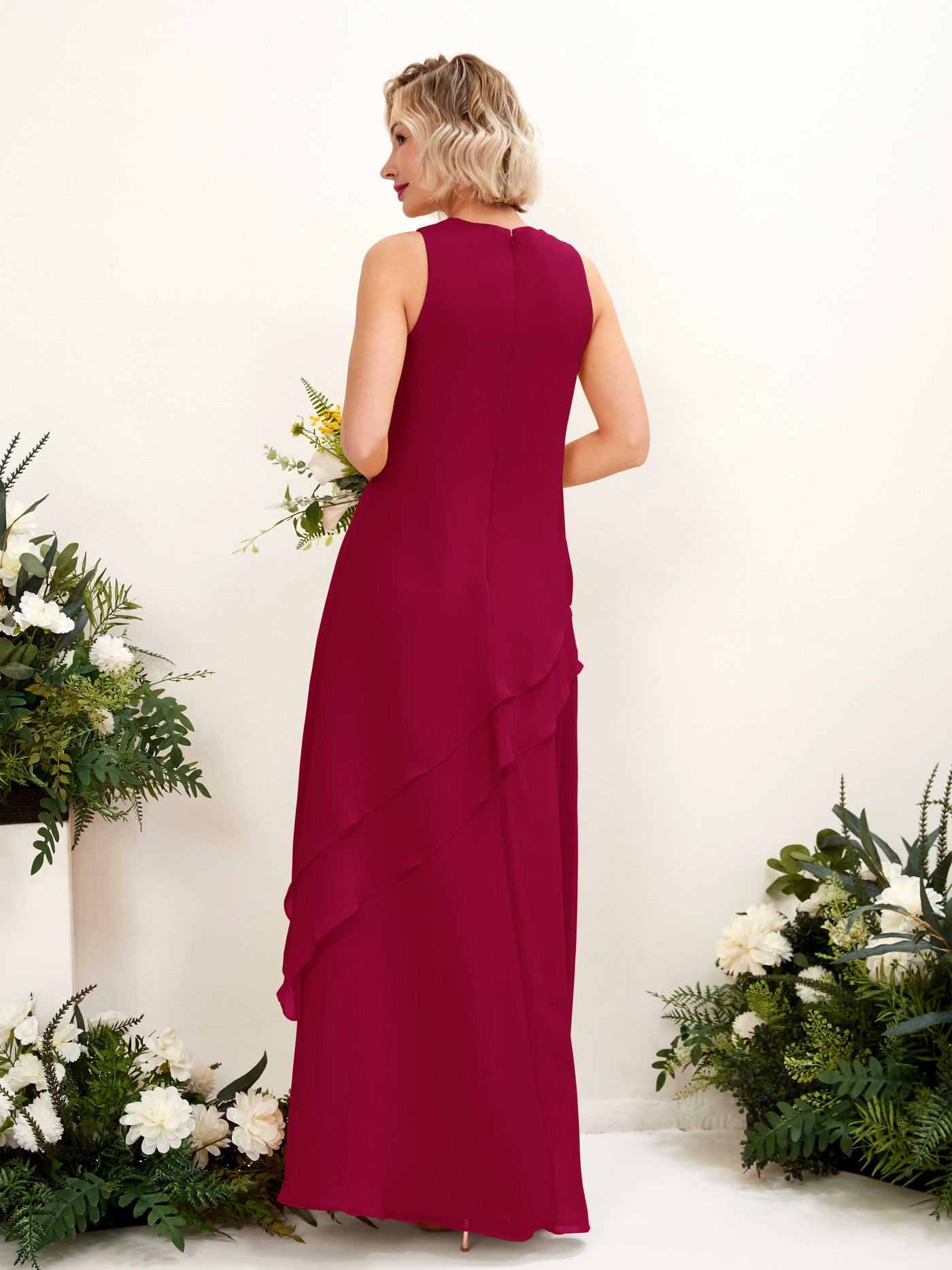 Carlyna Etui Bodenlang Rundhals Brautjungfernkleid Narrenrot #farbe_narrenrot