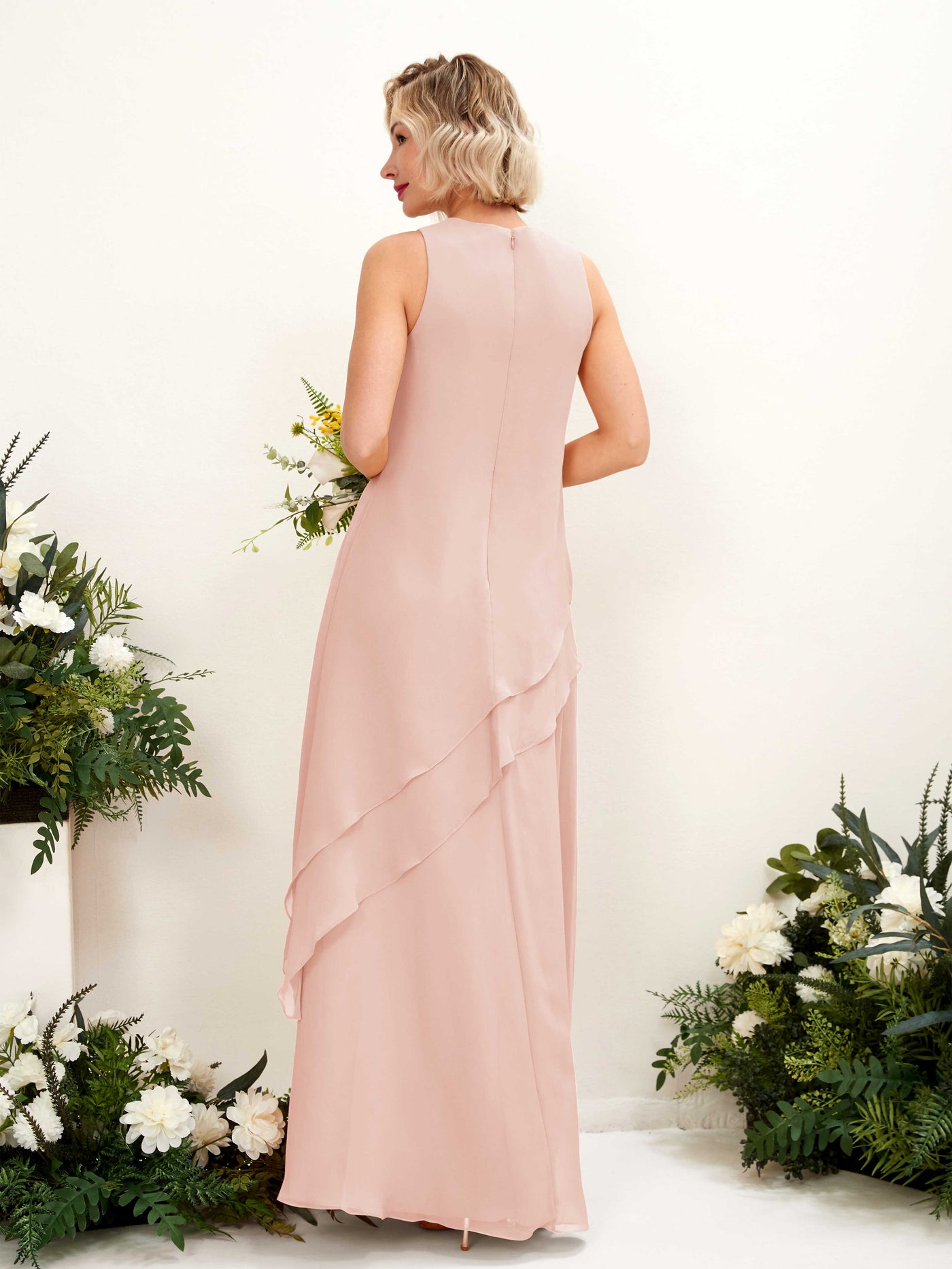 Carlyna Etui Bodenlang Rundhals Brautjungfernkleid Perlrosa #farbe_perlrosa