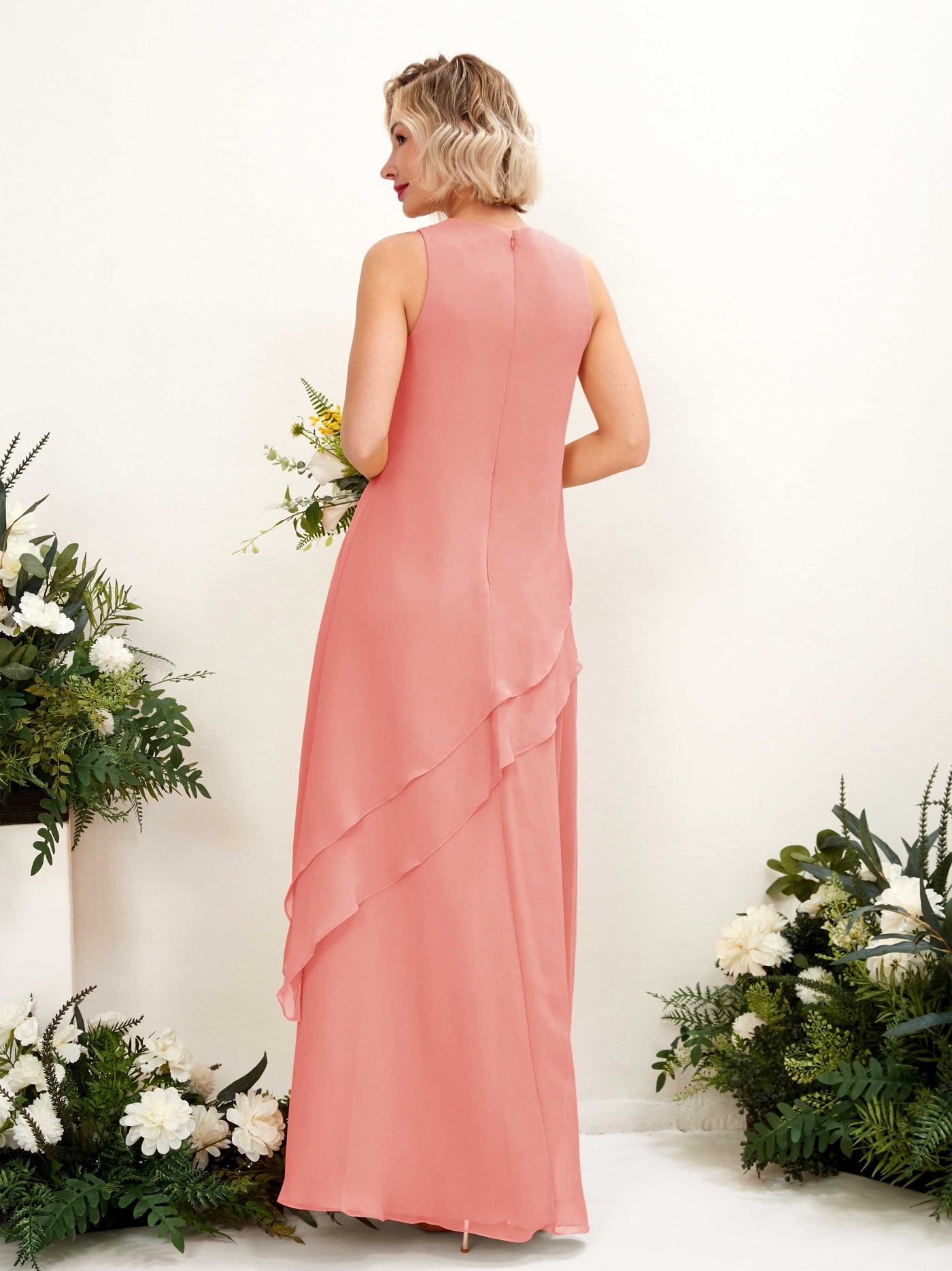 Carlyna Etui Bodenlang Rundhals Brautjungfernkleid Pfirsichrosa #farbe_pfirsichrosa
