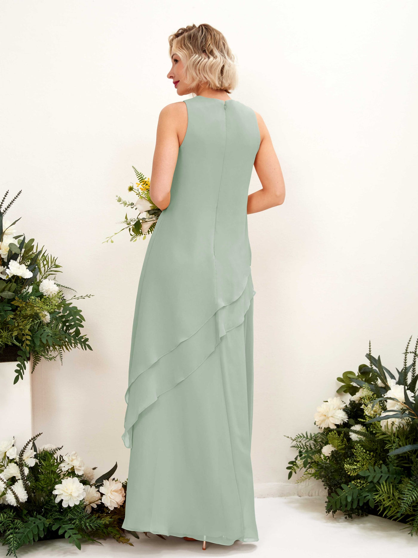 Carlyna Etui Bodenlang Rundhals Brautjungfernkleid Salbeigrün #farbe_salbeigr-n