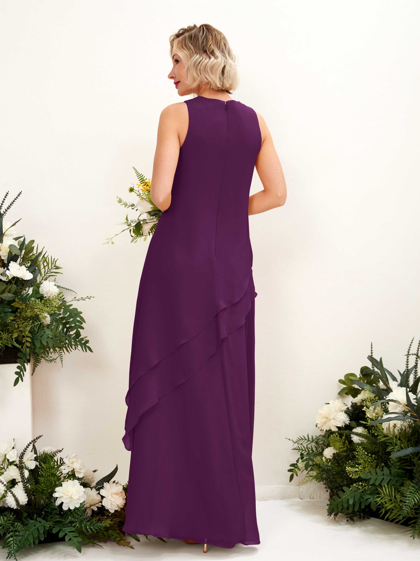 Carlyna Etui Bodenlang Rundhals Brautjungfernkleid Traube #farbe_traube