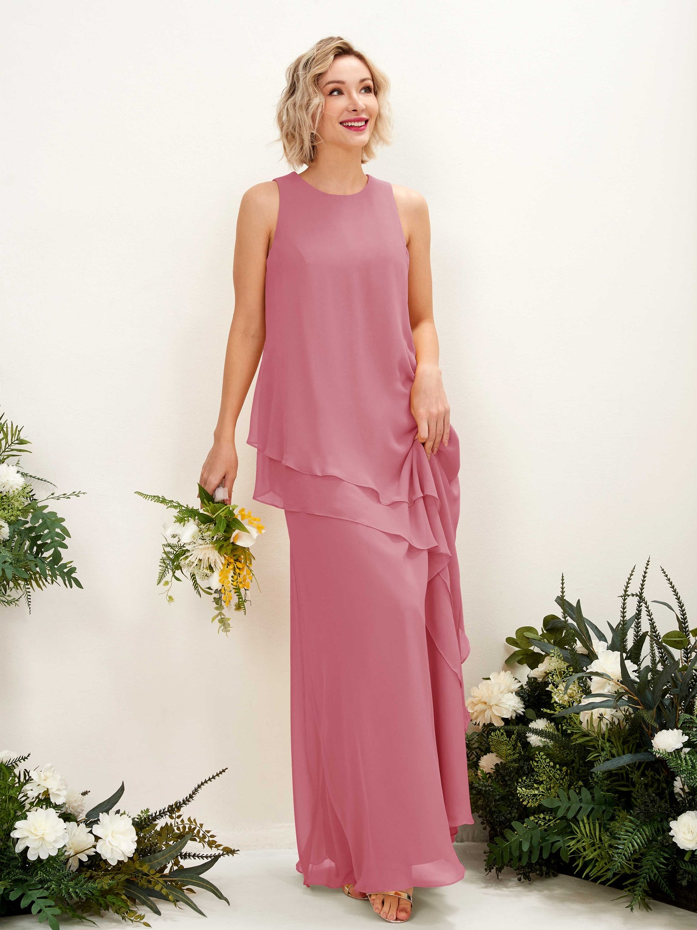 Carlyna Etui Bodenlang Rundhals Brautjungfernkleid Wüstenrose #farbe_w-stenrose
