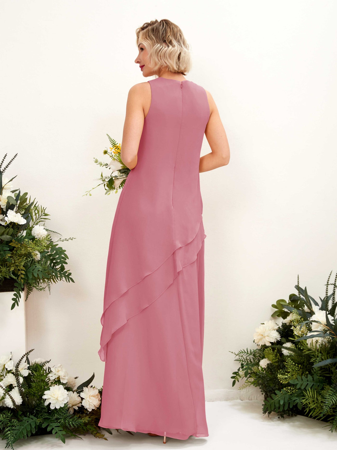Carlyna Etui Bodenlang Rundhals Brautjungfernkleid Wüstenrose #farbe_w-stenrose