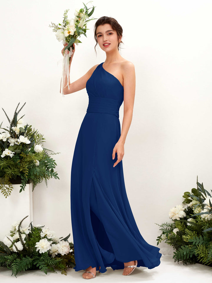 Carlyna Etui Bodenlanges One-Shoulder Kleid mit Beinschlitz Chiffon Brautjungfernkleider Königsblau 