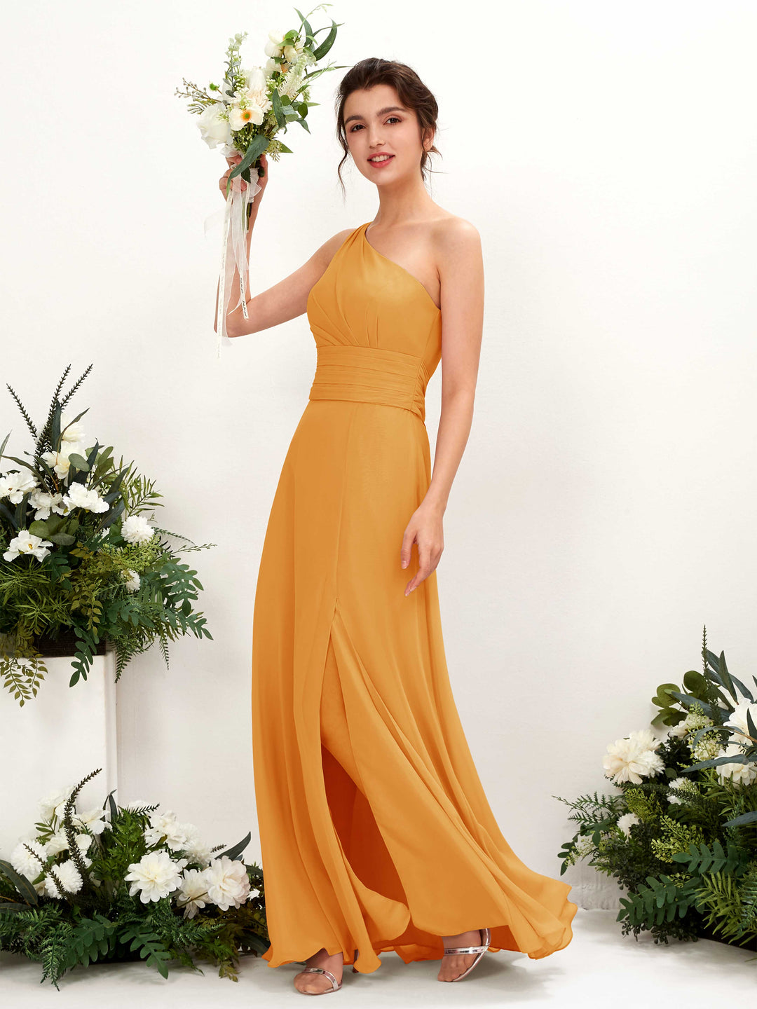 Carlyna Etui Bodenlanges One-Shoulder Kleid mit Beinschlitz Chiffon Brautjungfernkleider Mango 
