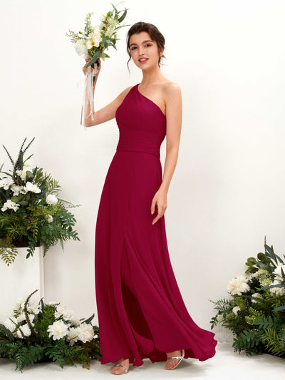 Carlyna Etui Bodenlanges One-Shoulder Kleid mit Beinschlitz Chiffon Brautjungfernkleider Narrenrot #farbe_narrenrot