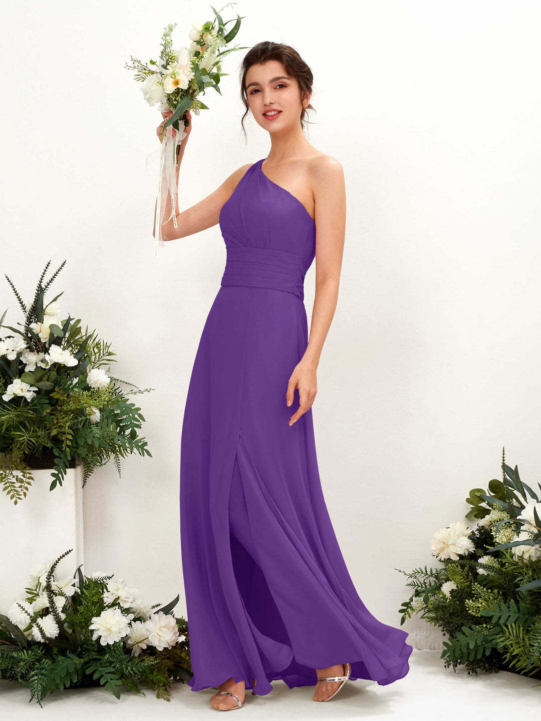 Carlyna Etui Bodenlanges One-Shoulder Kleid mit Beinschlitz Chiffon Brautjungfernkleider Regency 
