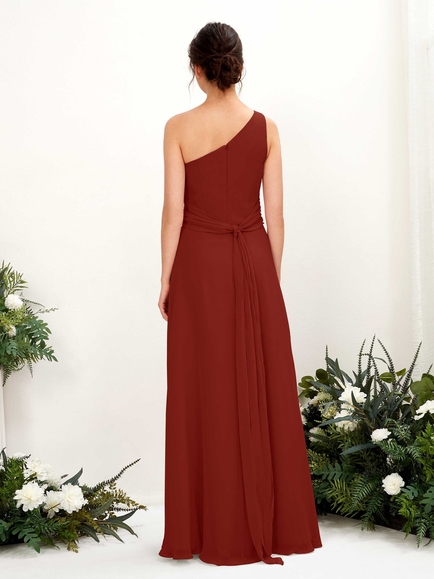 Carlyna Etui Bodenlanges One-Shoulder Kleid mit Beinschlitz Chiffon Brautjungfernkleider Rostrot #farbe_rostrot