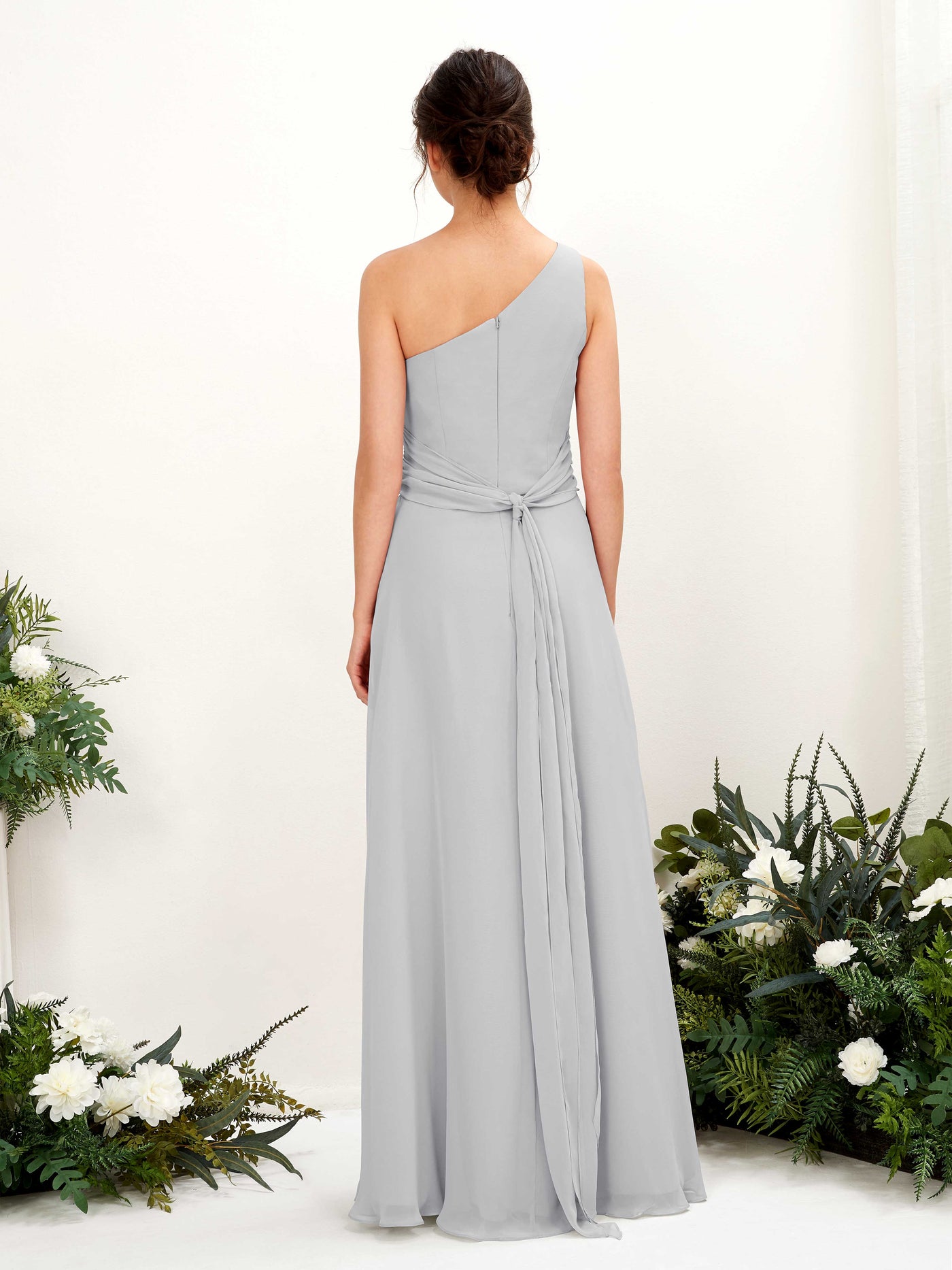 Carlyna Etui Bodenlanges One-Shoulder Kleid mit Beinschlitz Chiffon Brautjungfernkleider Silber #farbe_silber
