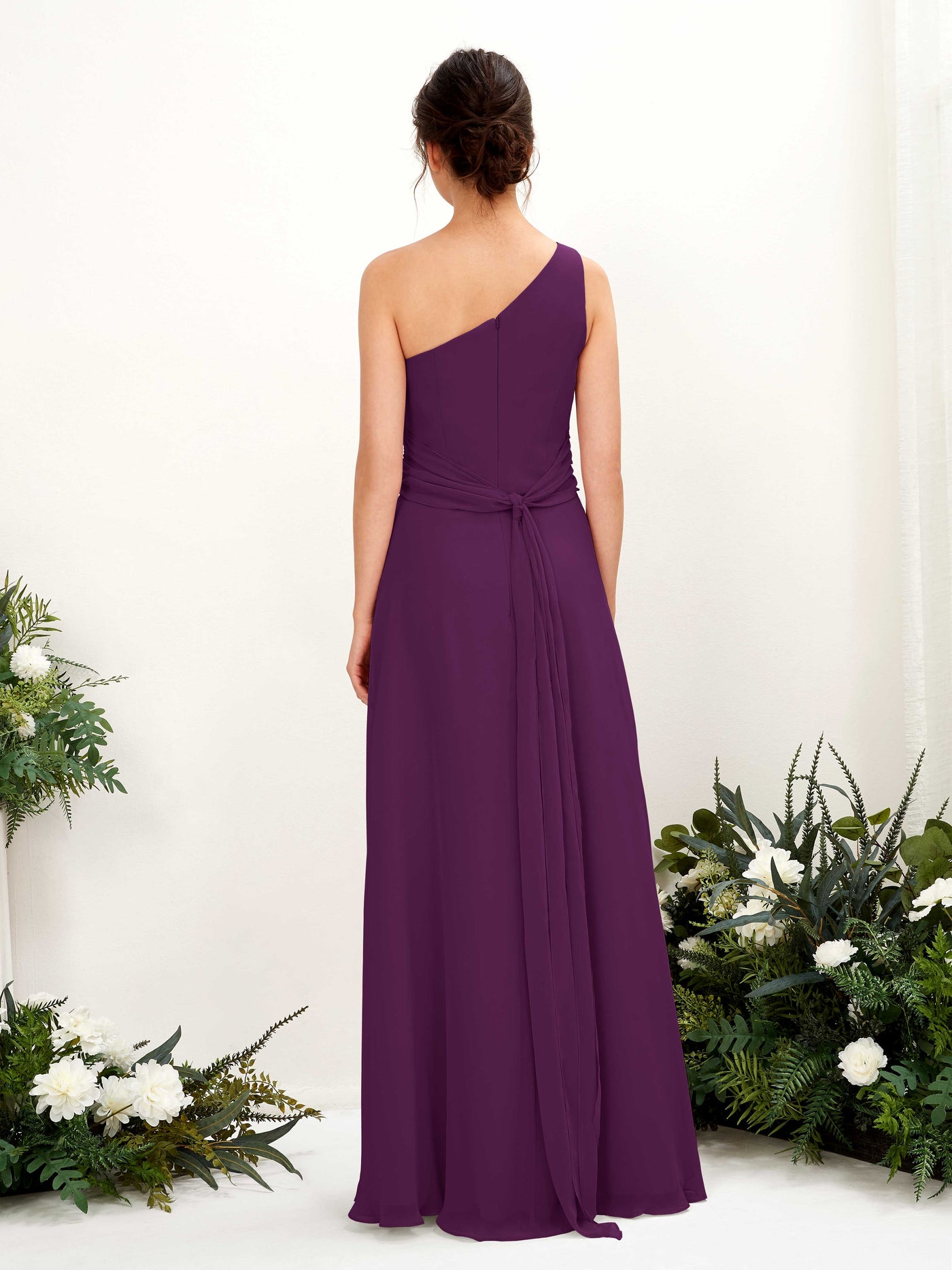 Carlyna Etui Bodenlanges One-Shoulder Kleid mit Beinschlitz Chiffon Brautjungfernkleider Traube #farbe_traube