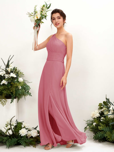 Carlyna Etui Bodenlanges One-Shoulder Kleid mit Beinschlitz Chiffon Brautjungfernkleider Wüstenrose #farbe_w-stenrose