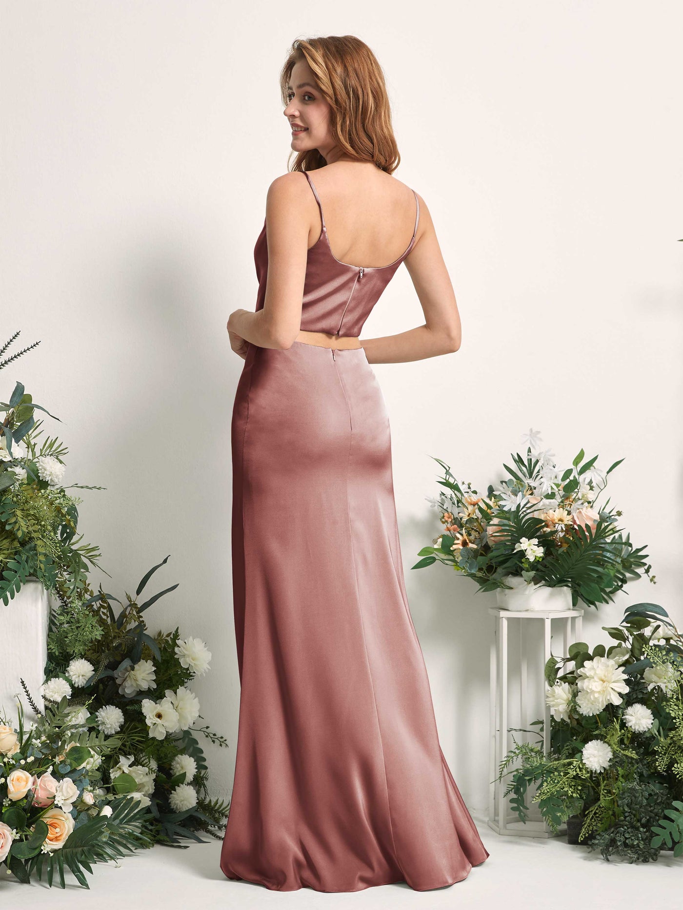 Carlyna Etui Meerjungfrau Wasserfall Bodenlang Brautjungfernkleider Wüstenrose #farbe_w-stenrose