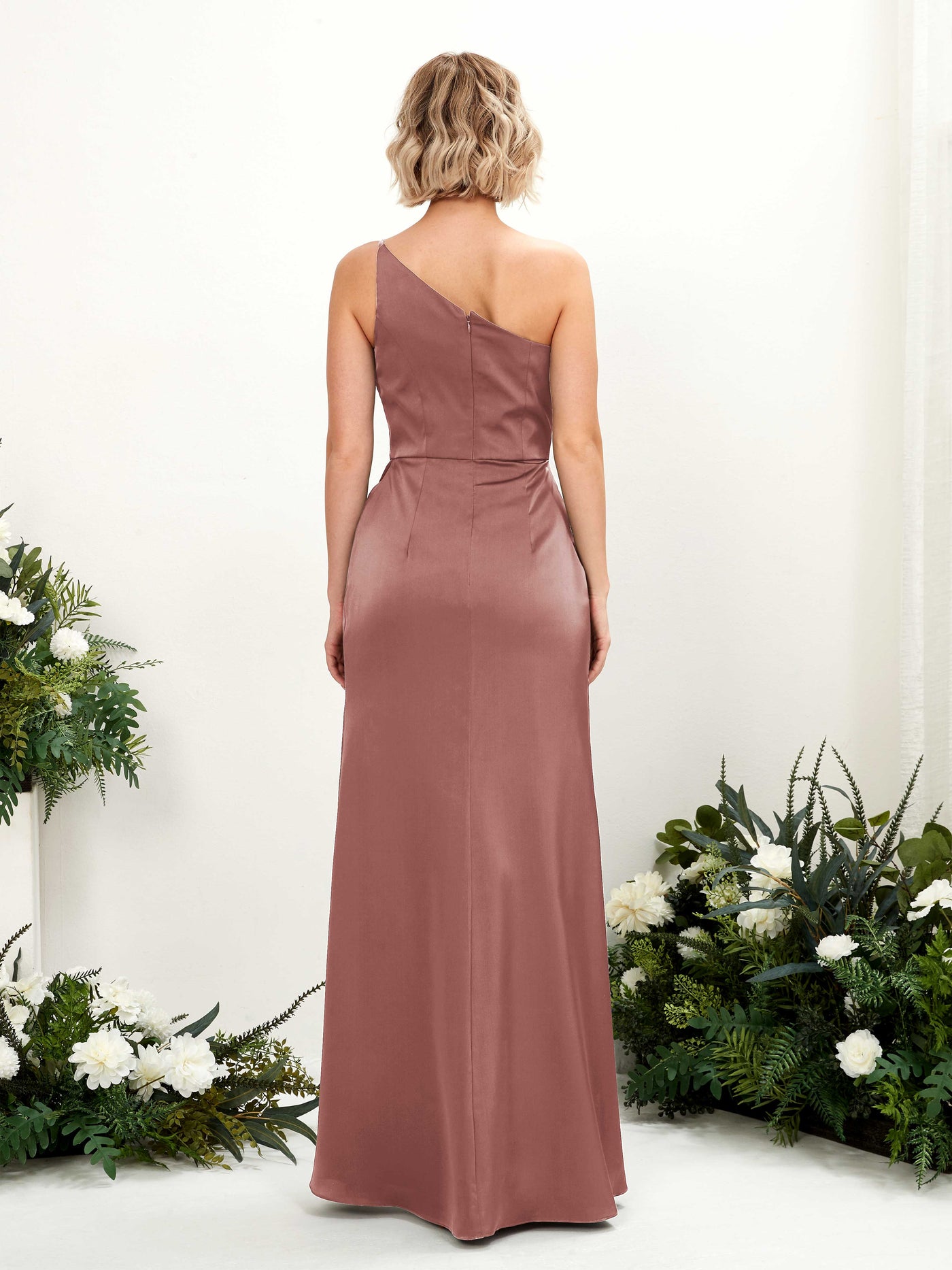 Carlyna Etui One-Shoulder Bodenlang Gerafft Brautjungfernkleider Wüstenrose #farbe_w-stenrose