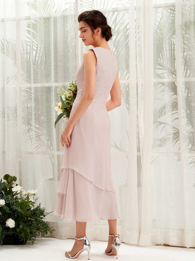 Carlyna Etui Rundhals Wadenlang Chiffon Brautjungfernkleid Biscotti #farbe_biscotti