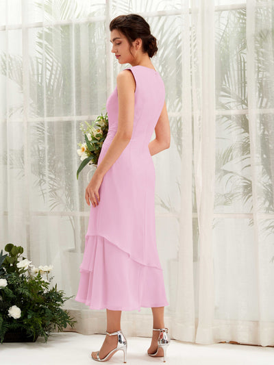 Carlyna Etui Rundhals Wadenlang Chiffon Brautjungfernkleid Bonbonrosa #farbe_bonbonrosa