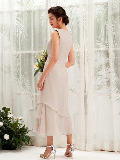 Carlyna Etui Rundhals Wadenlang Chiffon Brautjungfernkleid Champagner #farbe_champagner