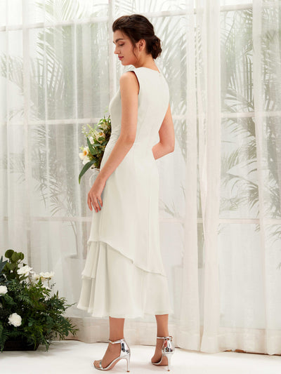 Carlyna Etui Rundhals Wadenlang Chiffon Brautjungfernkleid Elfenbein #farbe_elfenbein