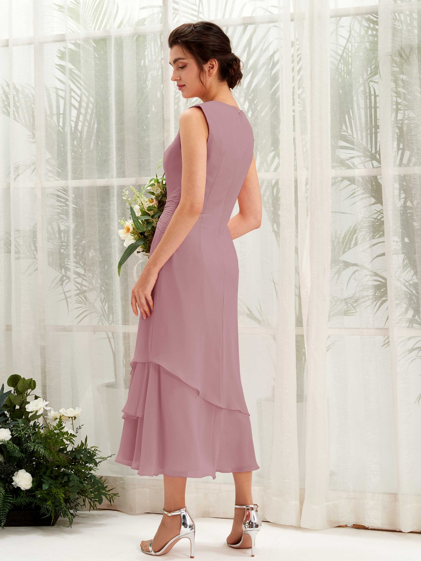Carlyna Etui Rundhals Wadenlang Chiffon Brautjungfernkleid Klassisch Mauve #farbe_klassisch-mauve