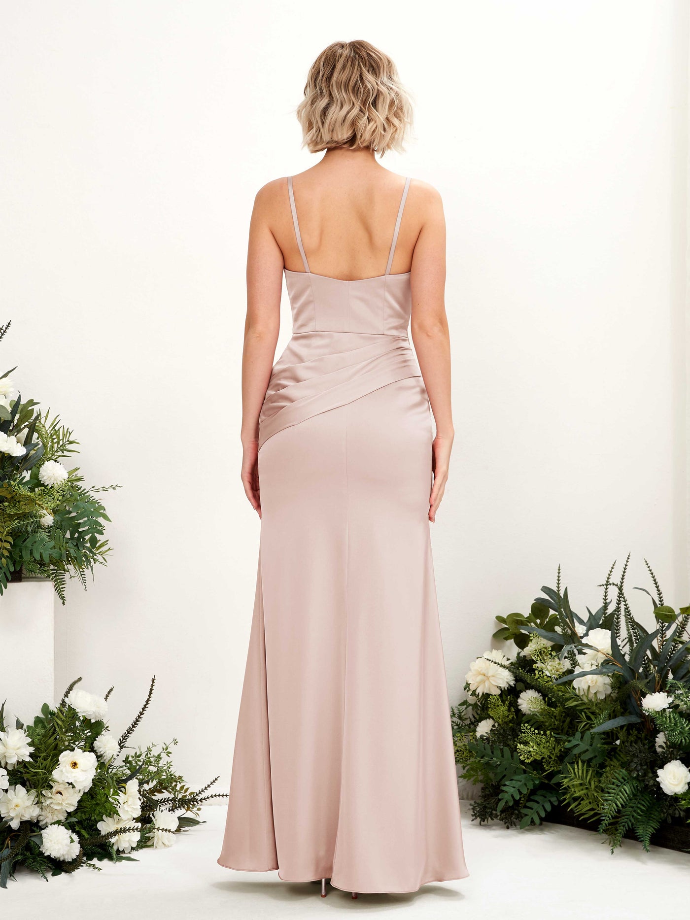 Carlyna Meerjungfrau Linie Brautjungfernkleider V-Ausschnitt Satin Bodenlang Perlrosa #farbe_perlrosa