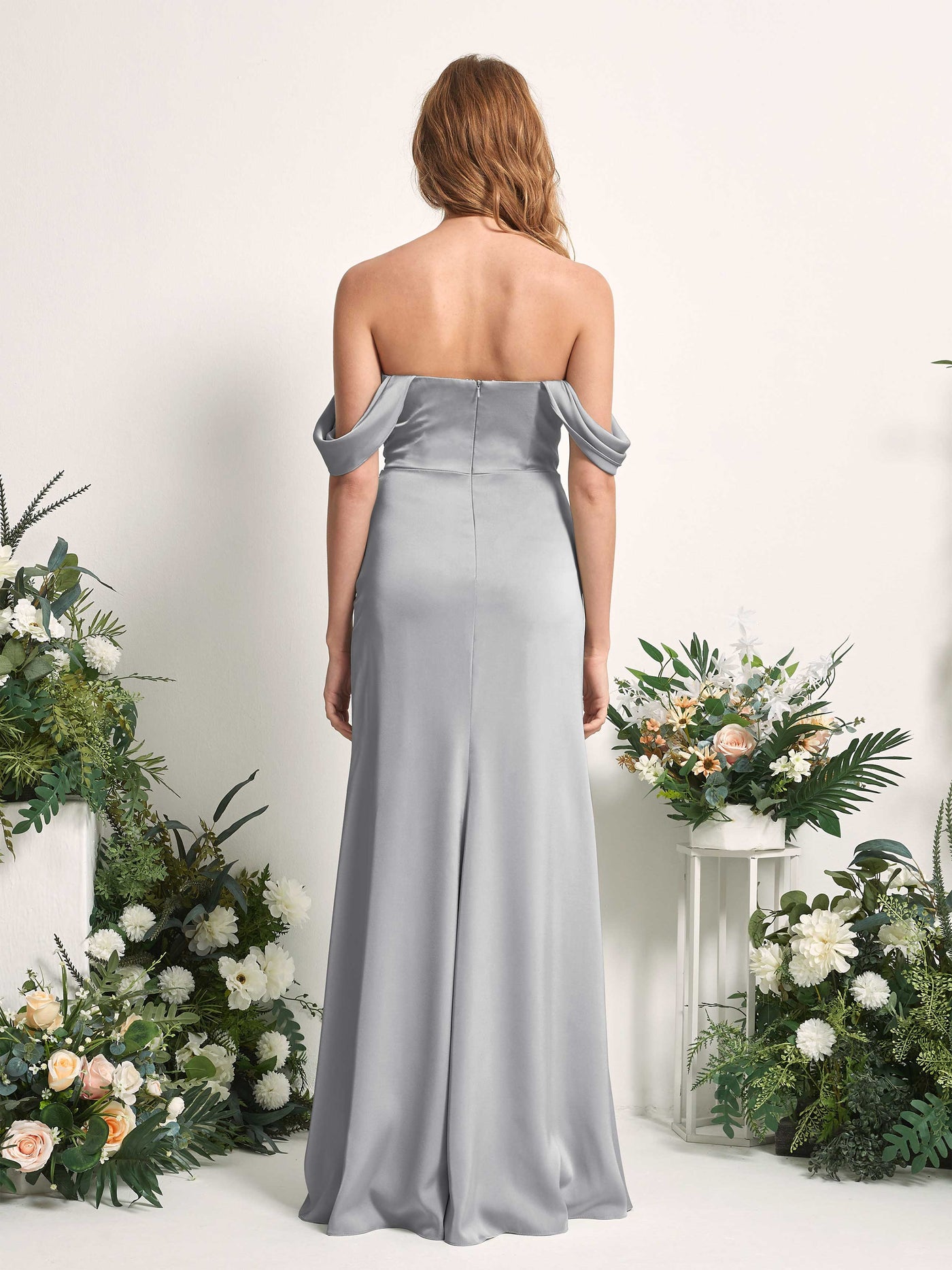 Carlyna Meerjungfrau-Linie Carmen-Ausschnitt gerafft Bodenlang Brautjungfernkleid Taube #farbe_taube