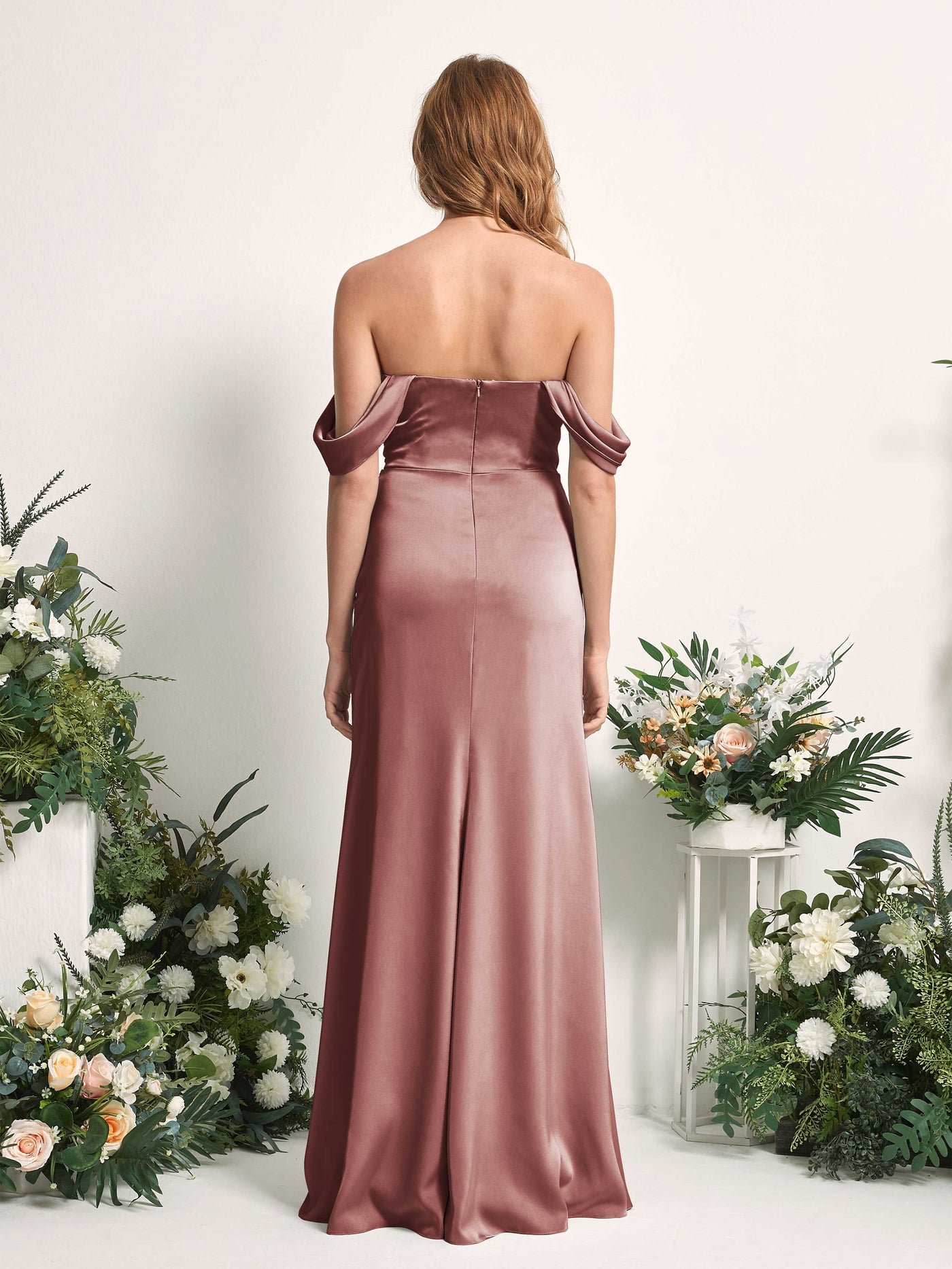 Carlyna Meerjungfrau-Linie Carmen-Ausschnitt gerafft Bodenlang Brautjungfernkleid Wüstenrose #farbe_w-stenrose