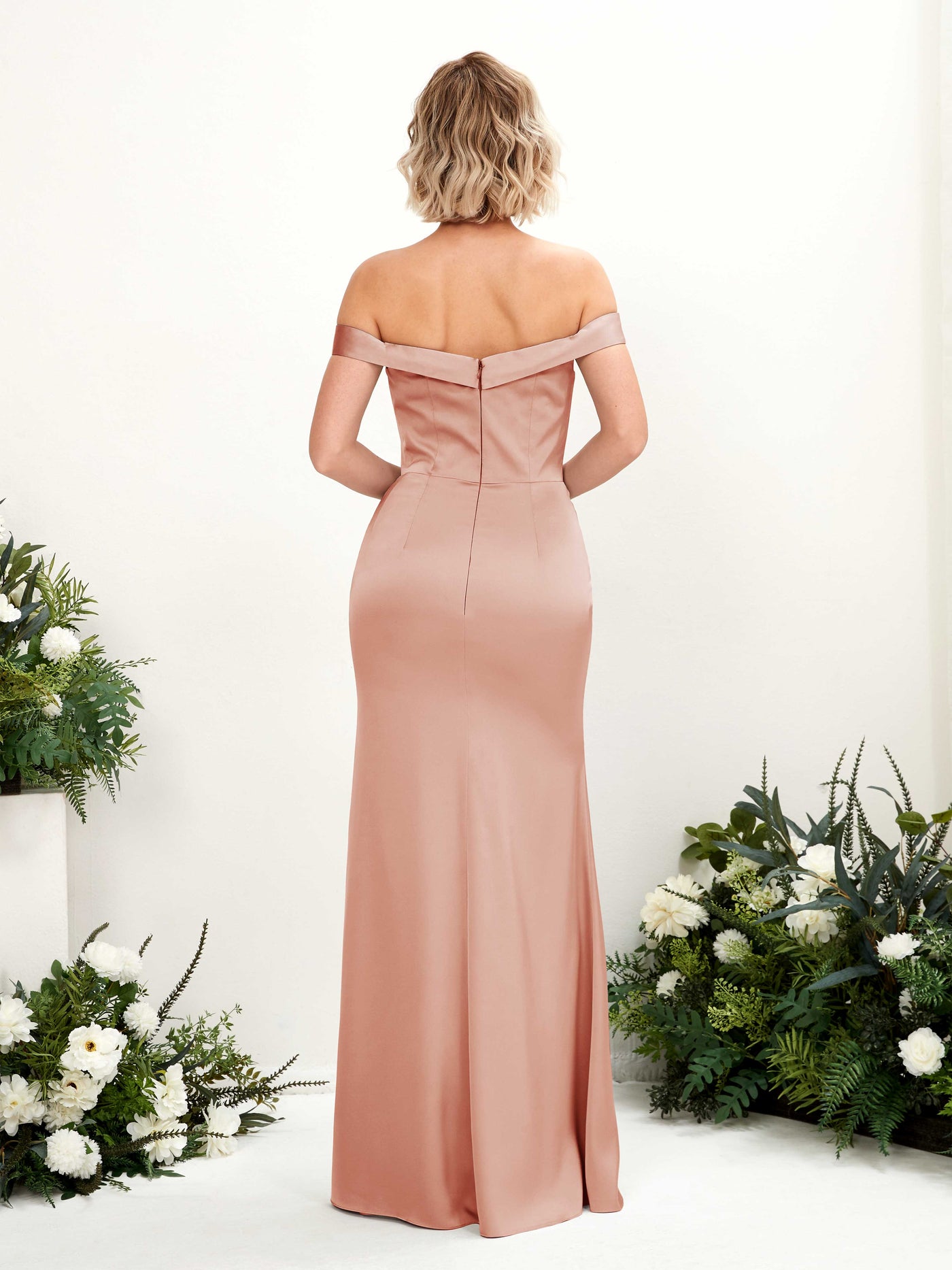 Carlyna Meerjungfrau-Linie Carmen Bodenlang Beinschlitz Brautjungfernkleid Cantaloupe #farbe_cantaloupe