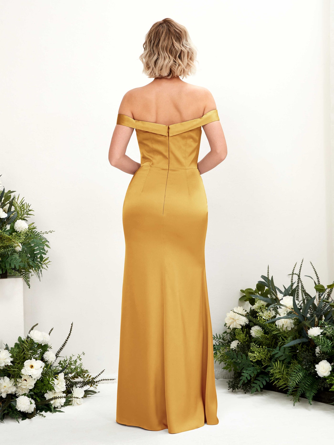 Carlyna Meerjungfrau-Linie Carmen Bodenlang Beinschlitz Brautjungfernkleid Kanariengelb #farbe_kanariengelb