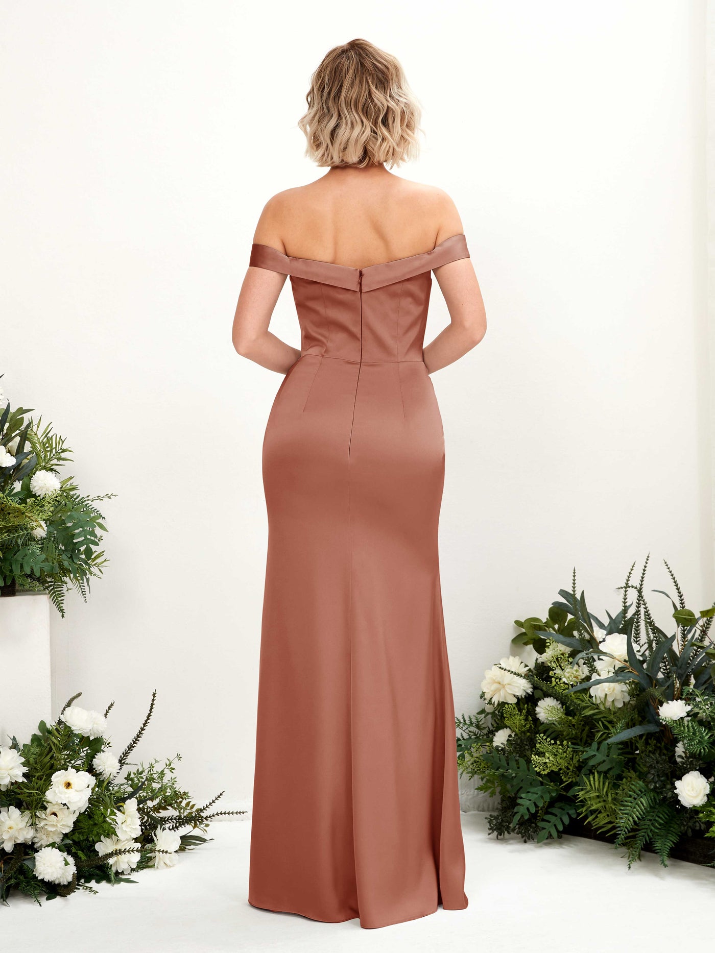 Carlyna Meerjungfrau-Linie Carmen Bodenlang Beinschlitz Brautjungfernkleid Natur-Siena #farbe_natur-siena