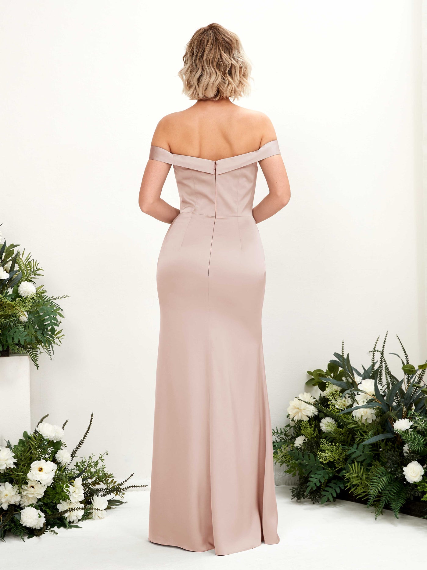 Carlyna Meerjungfrau-Linie Carmen Bodenlang Beinschlitz Brautjungfernkleid Perlrosa #farbe_perlrosa