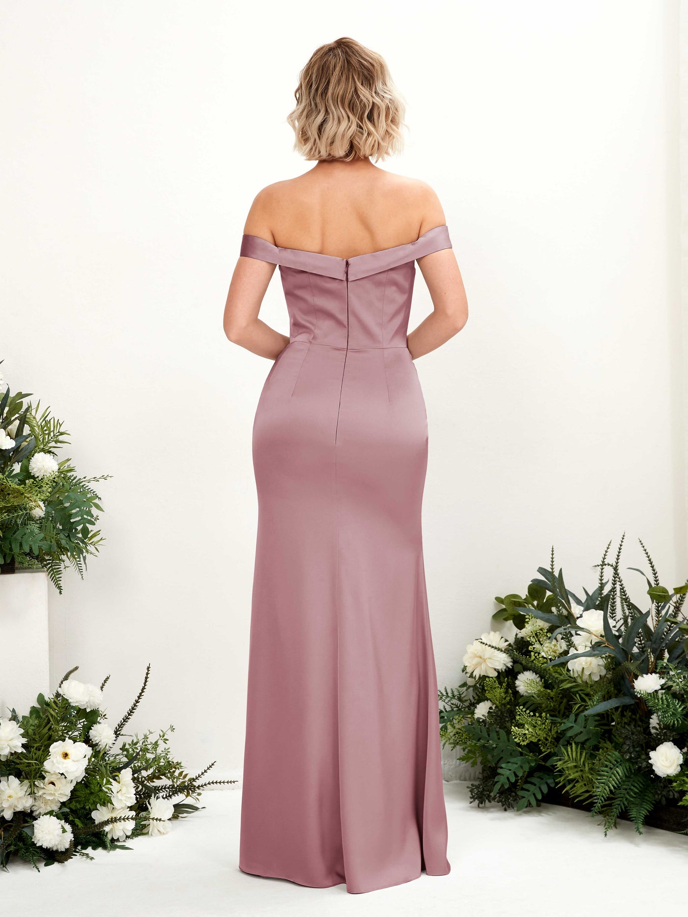 Carlyna Meerjungfrau-Linie Carmen Bodenlang Beinschlitz Brautjungfernkleid Rosenquarz #farbe_rosenquarz