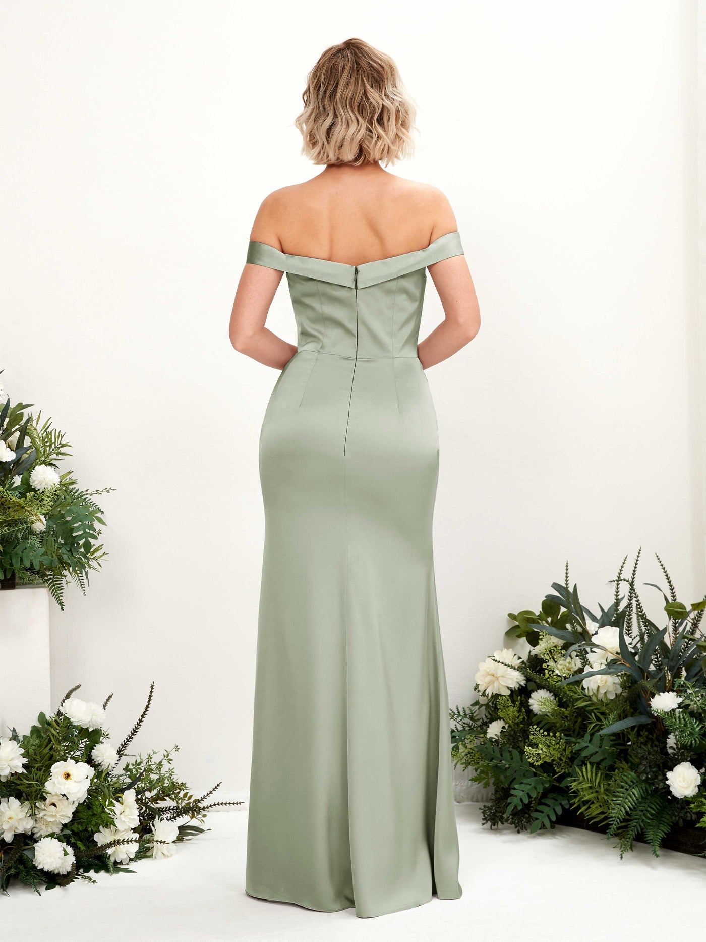Carlyna Meerjungfrau-Linie Carmen Bodenlang Beinschlitz Brautjungfernkleid Salbeigrün #farbe_salbeigr-n
