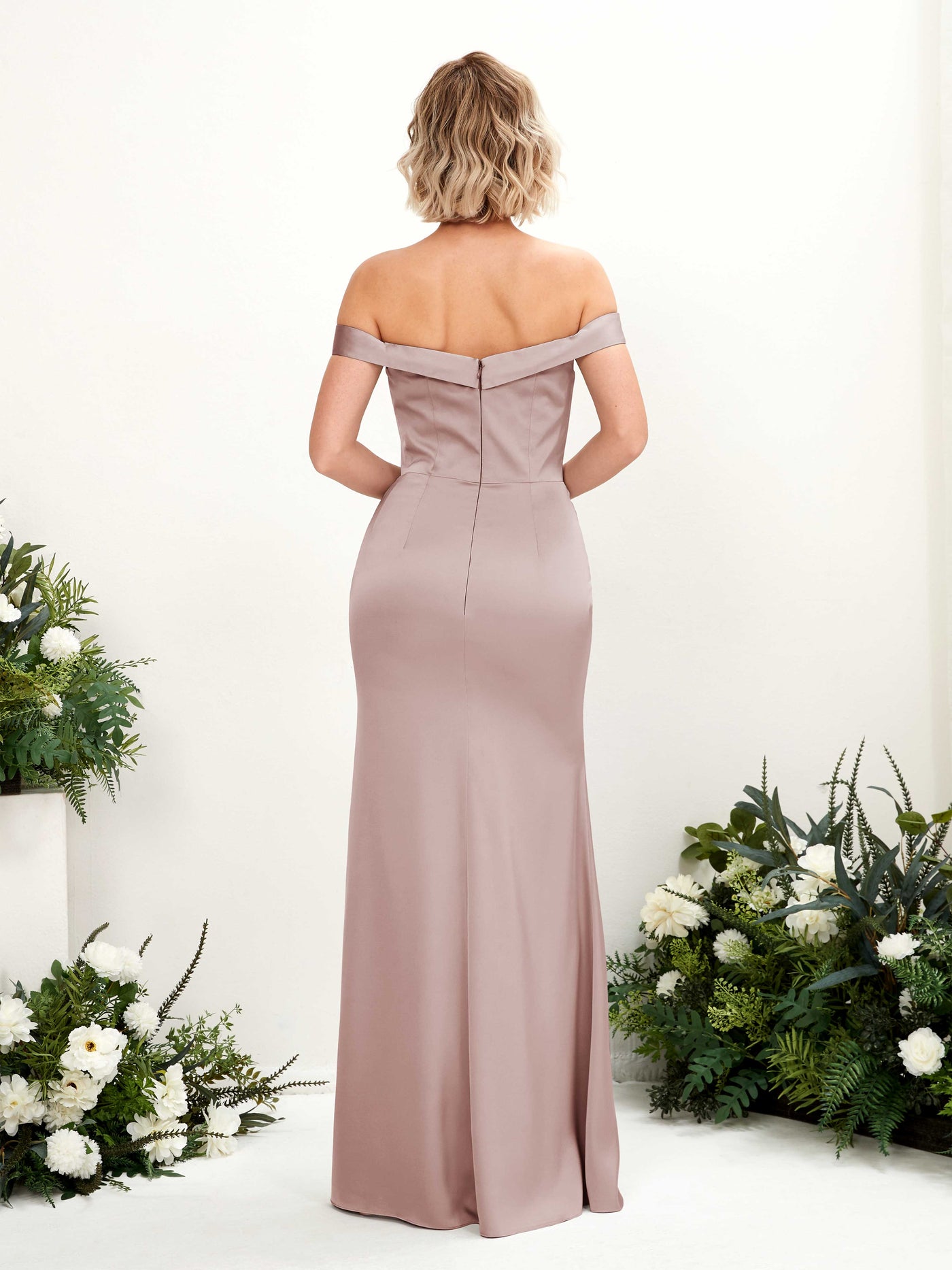 Carlyna Meerjungfrau-Linie Carmen Bodenlang Beinschlitz Brautjungfernkleid Staubige Rose #farbe_staubige-rose