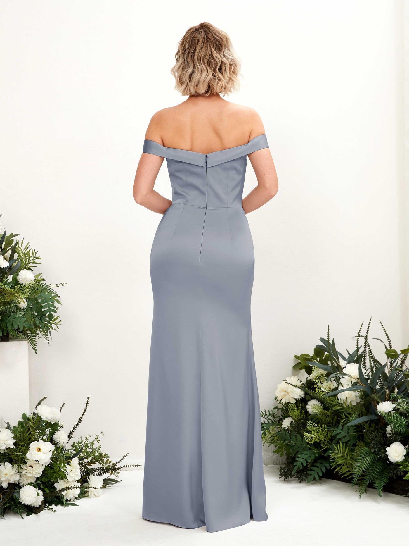 Carlyna Meerjungfrau-Linie Carmen Bodenlang Beinschlitz Brautjungfernkleid Staubiges Blau #farbe_staubiges-blau